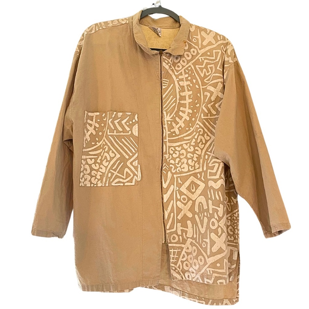 Vintage 90s Cotton Club Paris jacket 100% cotton jacket sz medium / tan + white